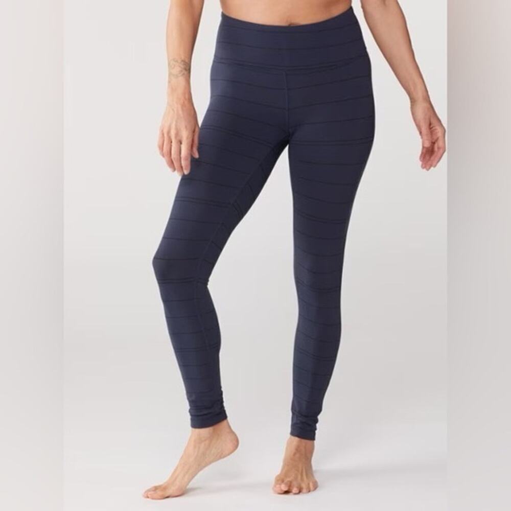 Prana Transform Yoga Leggings Blue Nautical Stripe Womens Size S